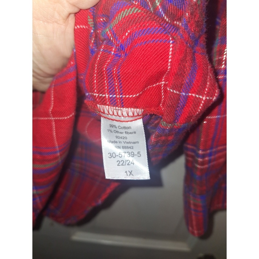Woman Within Size 22/24 Plaid Longsleeve Button Up Christmas Plaid Holiday Cabin - Picture 4 of 4